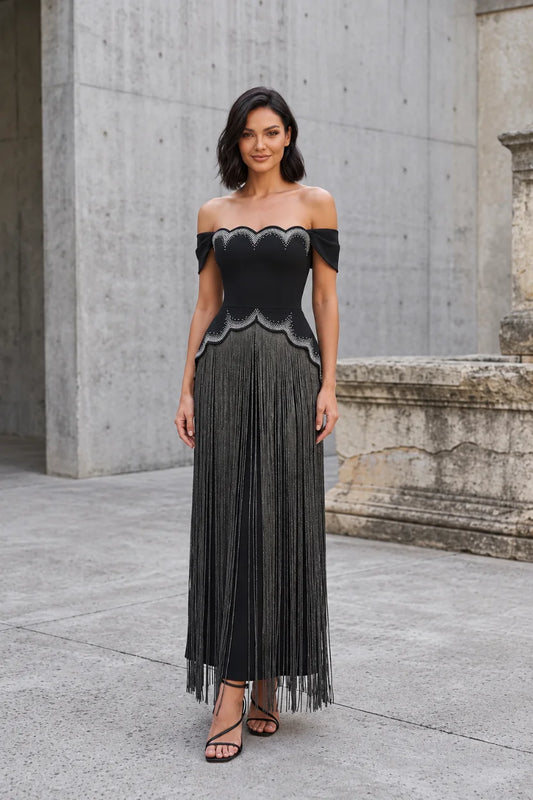Noir Diamond Fringe Bandage Gown