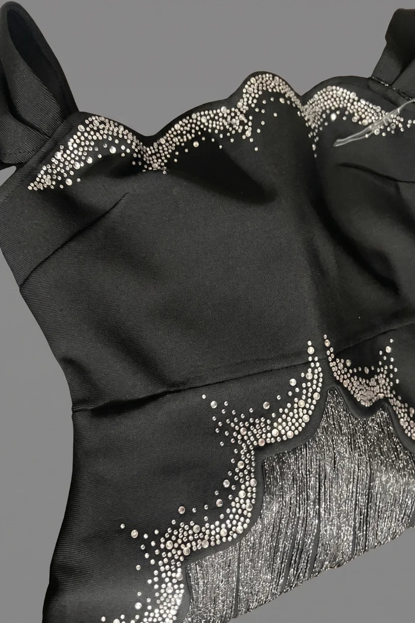Noir Diamond Fringe Bandage Gown