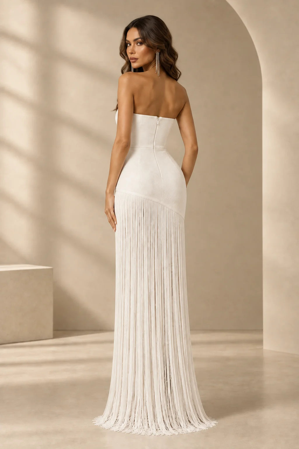 Rosa Pink 3D Floral Off-Shoulder Bandage Evening Dress with Sparkling Details and Tassels