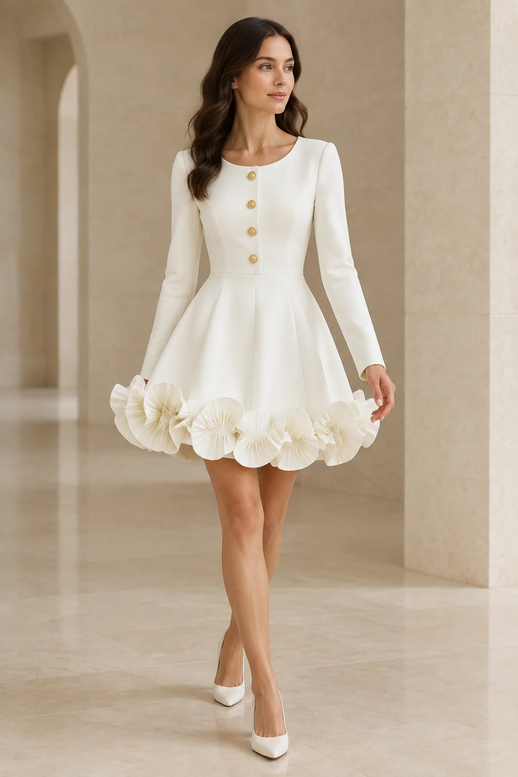 The Odette Sculpted Ruffle-Hem Dress